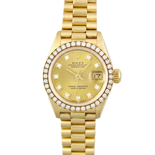 ロレックス ROLEX デイトジャスト 69138G YG 26mm シャンパン文字盤 ベゼルダイヤ【送料無料】【中古】【レディース】【腕時計】