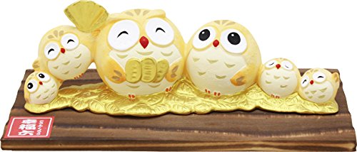 リュウコドウ 福ならべ ふくろう 置物 19-305D 幅17cm