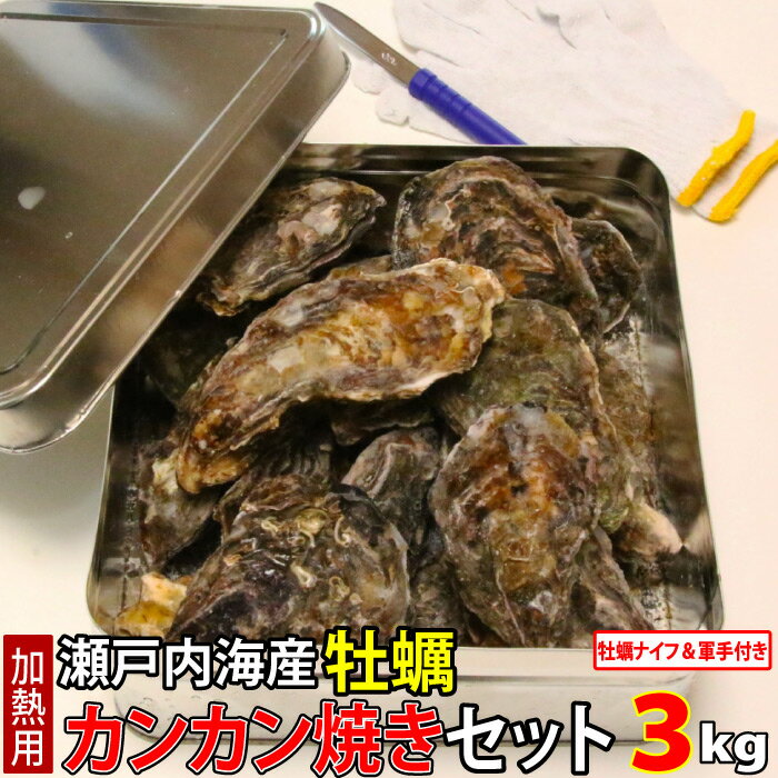 瀬戸内海産 牡蠣 カンカン焼きセット 3kg (1缶に約36個〜54個) 殻付き カキ かき 鮮魚 缶 BBQ ギフト 1