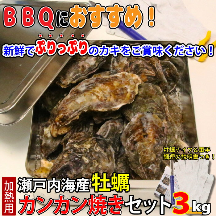 瀬戸内海産 牡蠣 カンカン焼きセット 3kg (1缶に約36個〜54個) 殻付き カキ かき 鮮魚 缶 BBQ ギフト 2