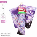 七五三 着物 7歳 フルセット レンタル 【紫桜尽くし手鞠】 七歳 着物 アンティーク レトロ モダン 753 【レンタル】 作り帯 袋帯 に変更可能 七五三 着物 7歳 女の子 小さめ