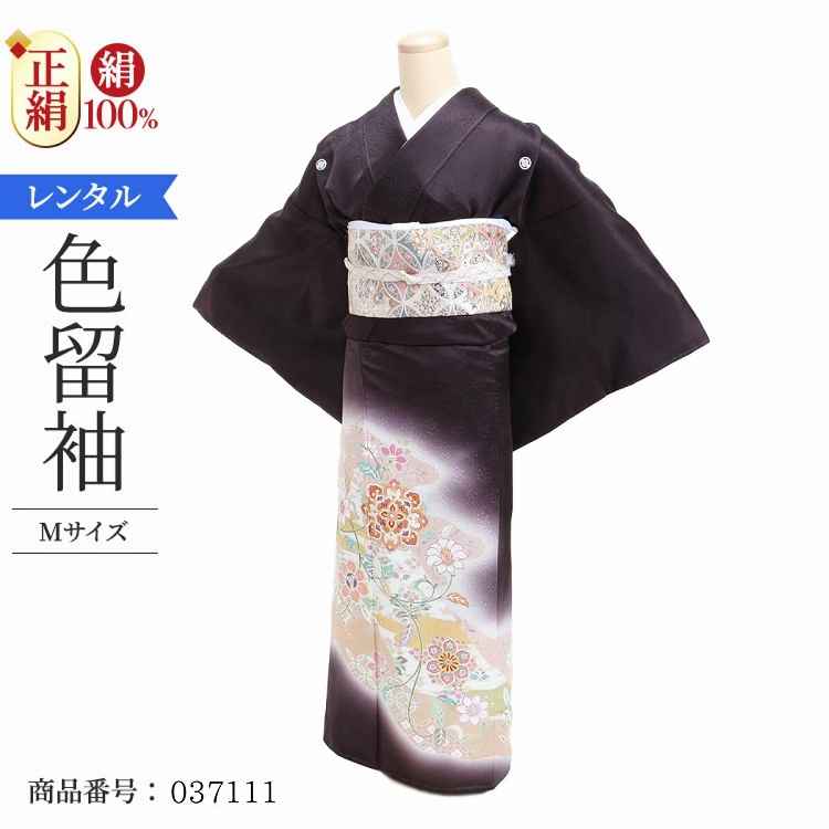 \お買い物マラソン お得なクーポン配布中!/ レンタル 色留袖 レンタル おしゃれ Mサイズ 濃茶道長華紋 【レンタル】 五つ紋 20代 30代 40代 50代 正絹 結婚式 フルセット 叙勲 叙勲式 式典 金婚式 祖母 親族 姉妹 比翼仕立て 帯