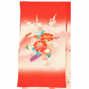 お宮参り 産着 レンタル 女の子 お宮参り 女の子 お宮参り 着物 女の子 お宮参り 掛け着 【レンタル】 (祝着) 赤時ぼかし御所車鶴 お宮参り レンタル 掛け着 ベビードレス お宮参りレンタル 安い 初着 祝着 産衣