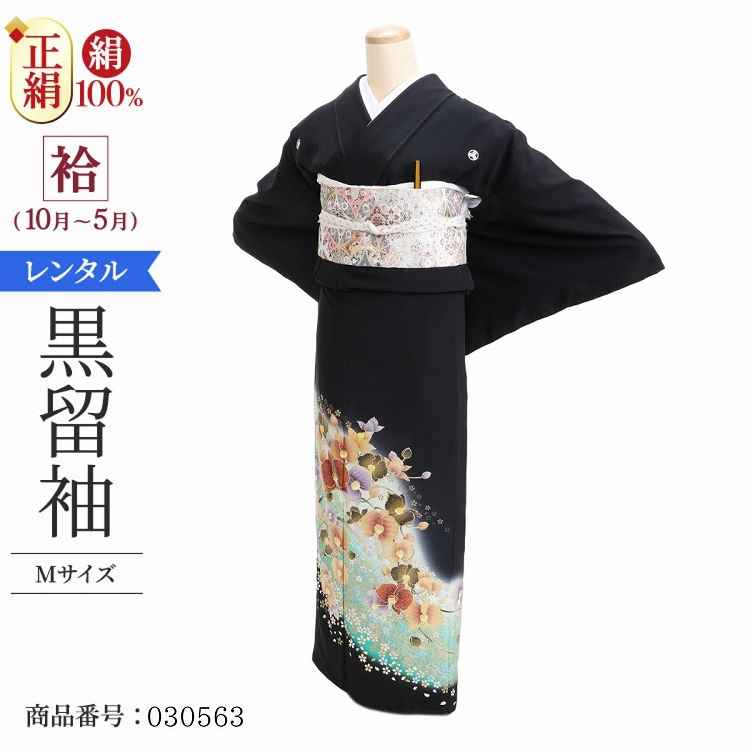 黒留袖レンタルMサイズ緑ぼかし蘭小...