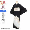 \6/4 20:00〜セール開始/ 黒留袖 レンタル 大きいサイズ 広幅 Lサイズ 水色箔花車 正絹 留袖 レンタル 留袖レンタル 黒留袖レンタル 【レンタル】...