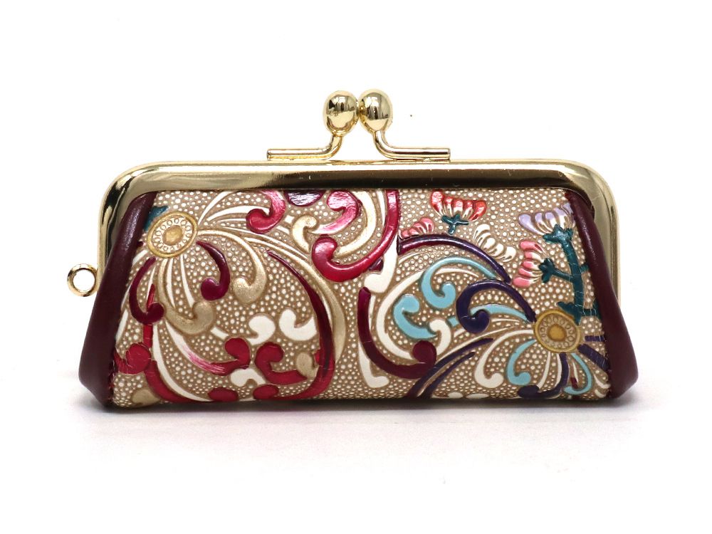 【可愛い皮革伝統工芸 文庫屋「大関」】乱菊<赤紫> 印鑑入れ