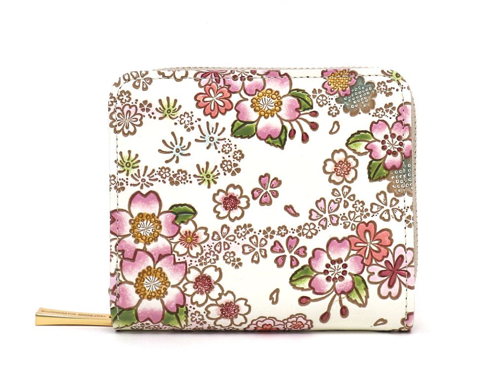 Rakuten - 【可愛い皮革伝統工芸 文庫屋「大関」】かすみ桜 二つ折りファスナーミニ財布