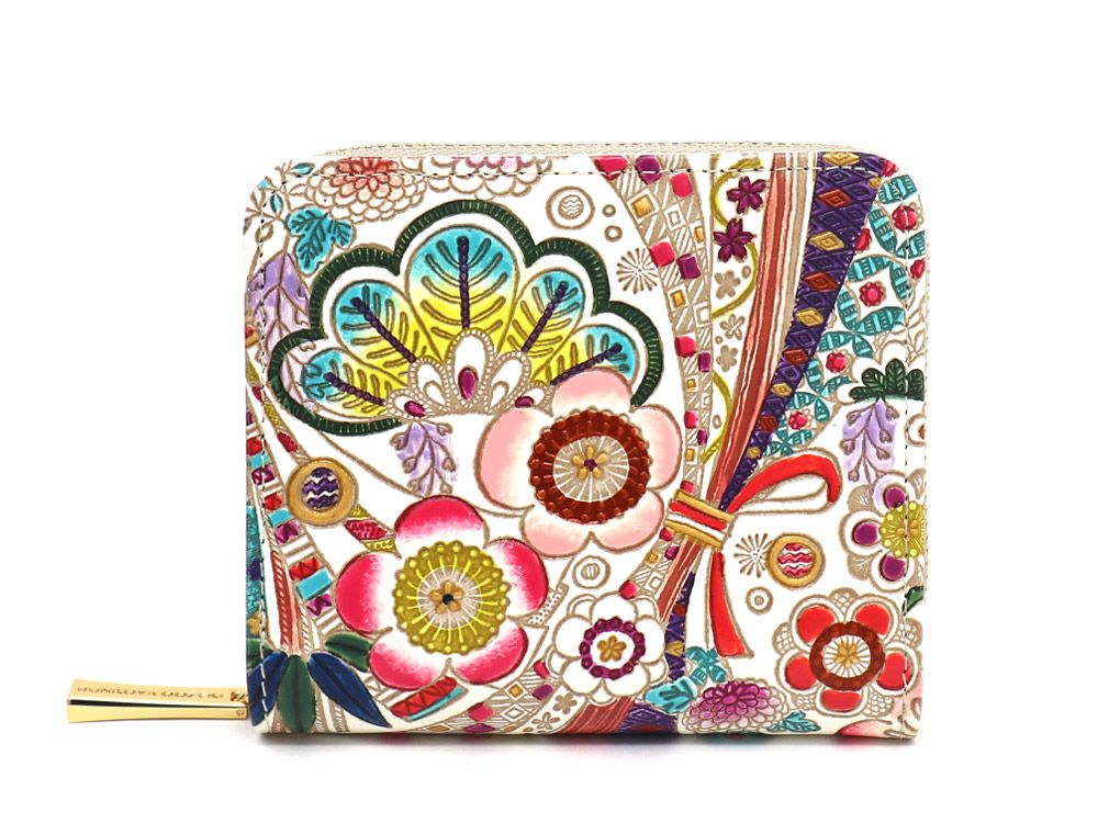 【可愛い皮革伝統工芸 文庫屋「大関」】華熨斗 二つ折りファスナーミニ財布