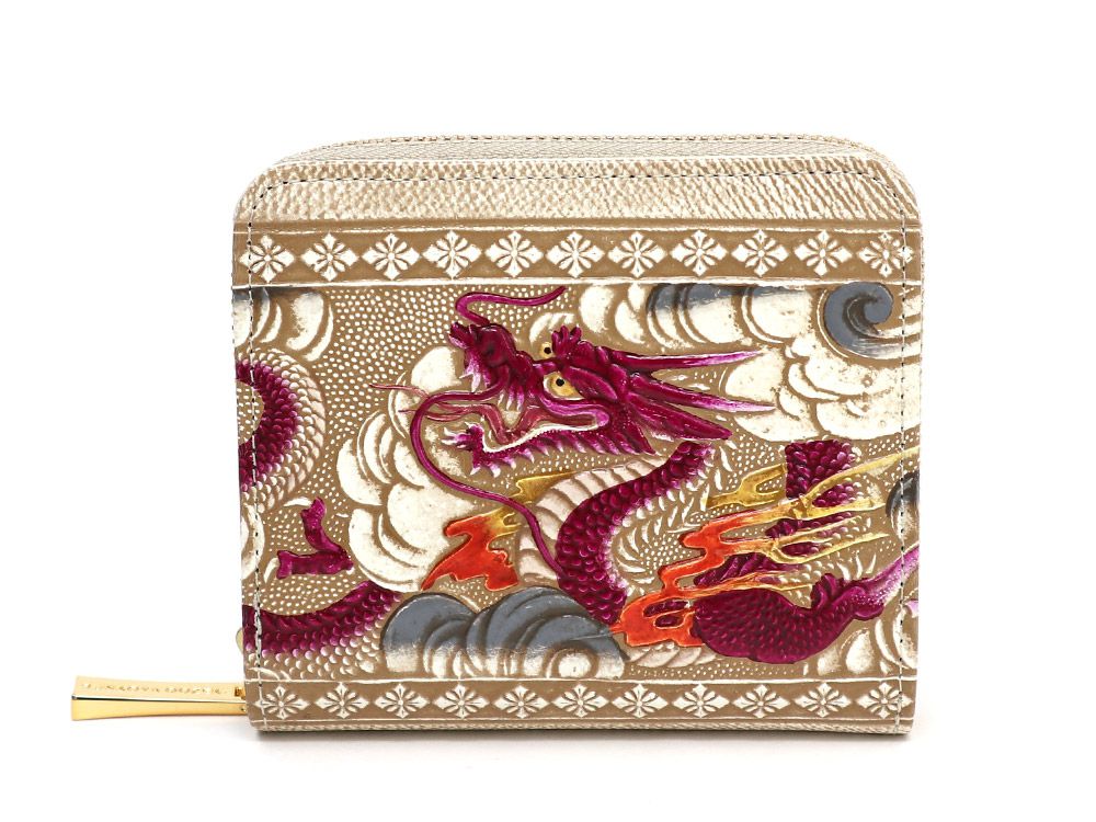 Rakuten - 【可愛い皮革伝統工芸 文庫屋「大関」】龍＜ワイン＞ 二つ折りファスナーミニ財布
