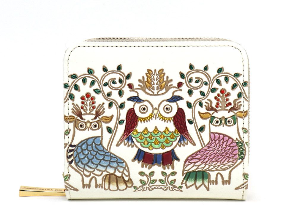 Rakuten - 【可愛い皮革伝統工芸 文庫屋「大関」】ふくろう 二つ折りファスナーミニ財布