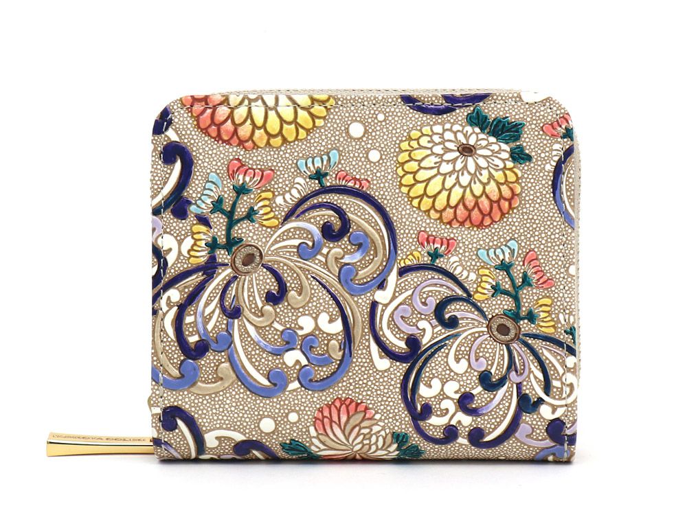 Rakuten - 【可愛い皮革伝統工芸 文庫屋「大関」】乱菊＜青紫＞ 二つ折りファスナーミニ財布