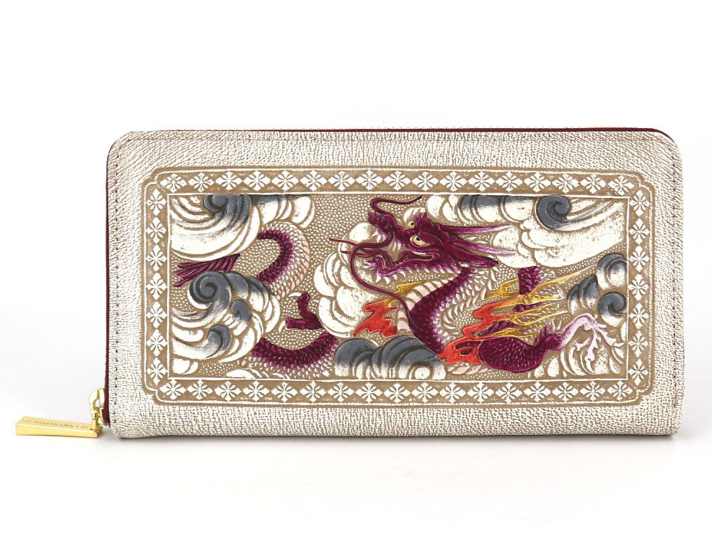 楽天可愛い皮革伝統工芸　文庫屋大関【可愛い皮革伝統工芸 文庫屋「大関」】龍＜ワイン＞ ぐるっとファスナーの長財布