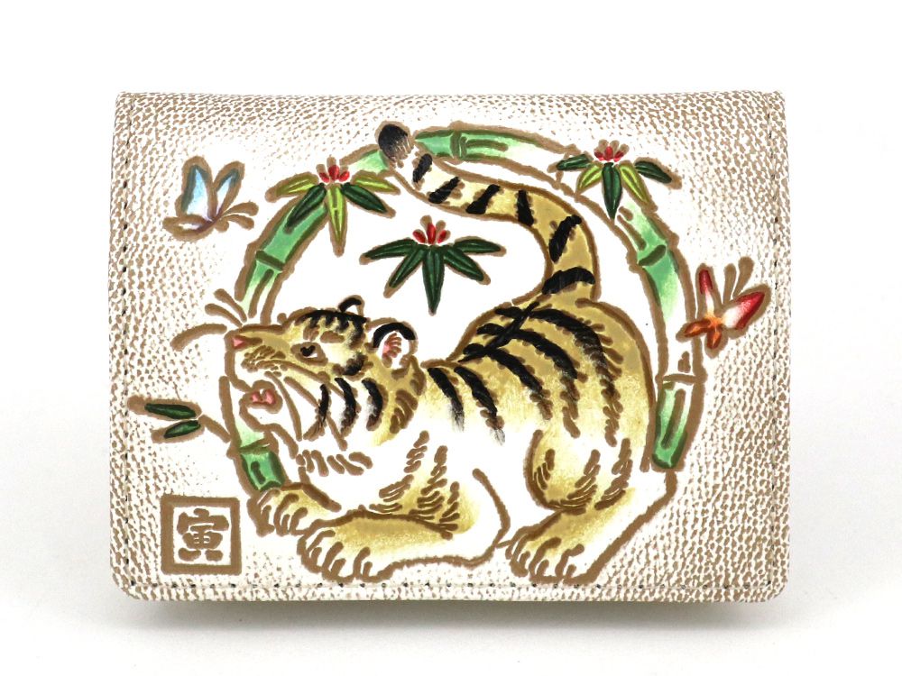 【可愛い皮革伝統工芸 文庫屋「大関」】竹の輪寅（たけのわとら） 箱まち小銭入れ【干支財布】