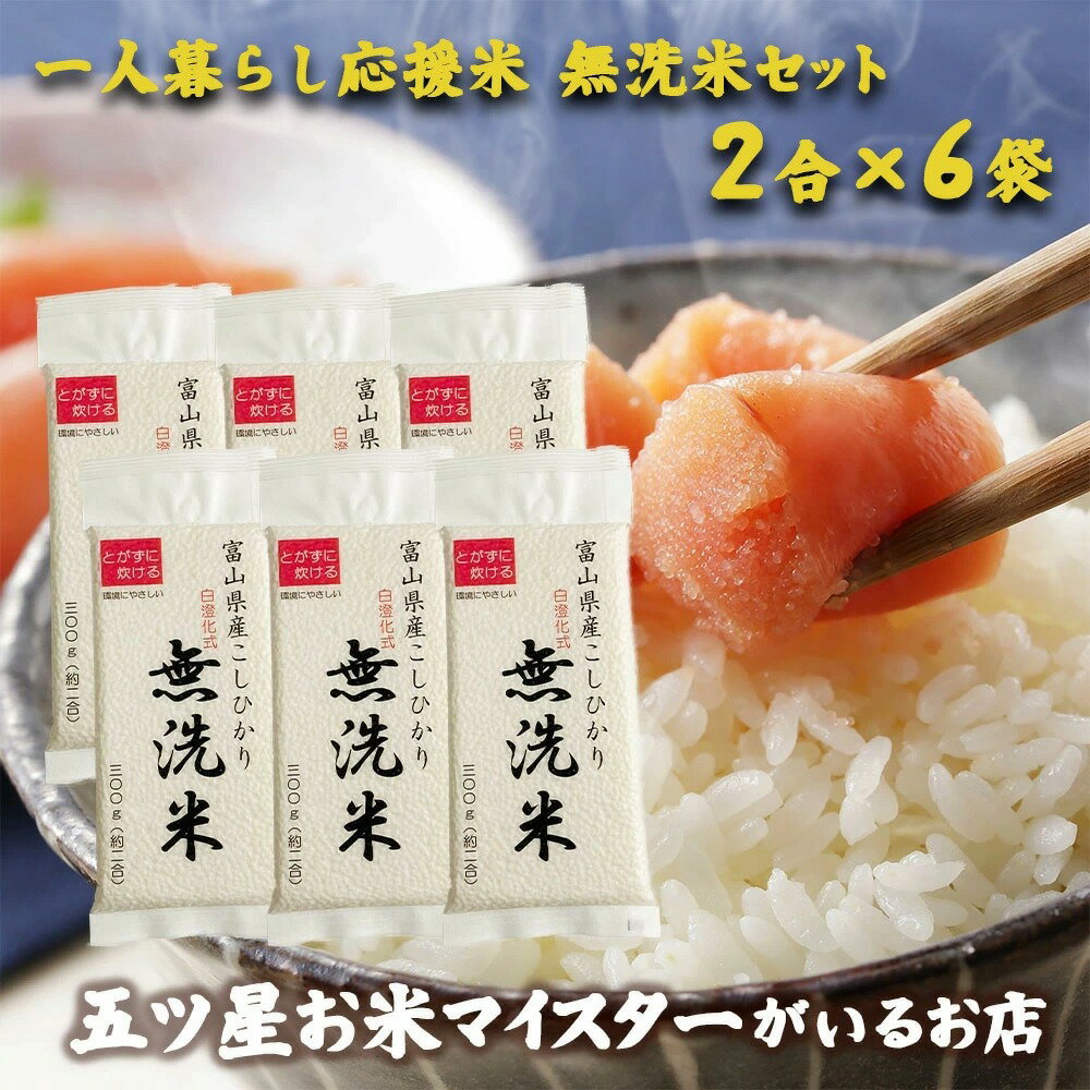 大門食糧 お米 ひとりくらし応援米 無洗米セット 令和5年産 米 富山県産 富山こしひかり 無洗米 300g（2合×6袋）お米 プレゼント 白米 精米 2合 個包装 真空包装 単身 入学内祝い 引っ越し 挨拶 名入れ プレゼント のし対応 常温 食べ物 ギフト 年寄り 一人暮らし 仕送り ご飯