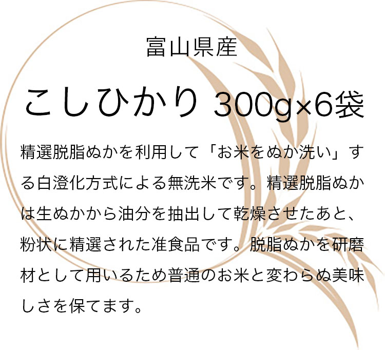 ひとりくらし応援米 無洗米セット 令和5年産 米 富山県産 富山こしひかり 無洗米 300g（2合×6袋）お米 プレゼント 白米 精米 2合 個包装 真空包装 単身 入学内祝い 引っ越し 挨拶 名入れ プレゼント のし対応 常温 食べ物 ギフト 年寄り 一人暮らし 仕送り ご飯 2