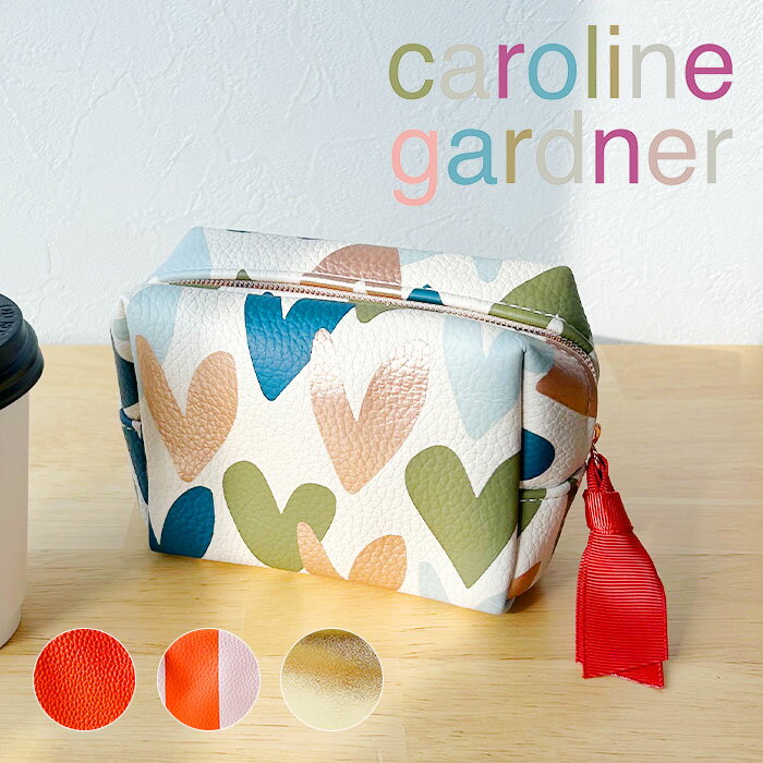 ポーチ レディースポーチ Mini Cube Pouch Caroline Gardner キャロラインガードナー ハート かわいい お洒落 シンプル リボン 軽い マチ 持ち運び 軽量 海外ブランド 合皮 レディース 母 ママ コスメポーチ 小物入れ ミニ 小さい 化粧ポーチ