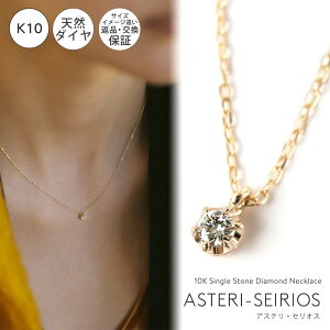一粒ダイヤ 10k チェーン ネックレス レディース 金属アレルギー 【Asteri-Seirios アステリ・セリオス】 ダイヤモンド k10 ネックレス 10金 クリスマス ギフト 女性 プレゼント 大人 シンプル 華奢 緻密 細い 滑らか ネックレス 40cm 40センチ 上品