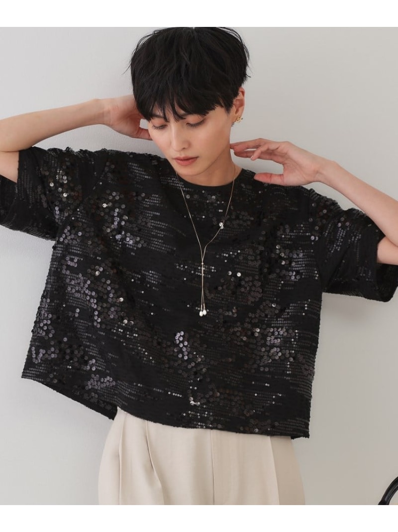 【SALE／70%OFF】スパンコールブラウス【洗える】 OPAQUE.CLIP オペークドットクリップ トップス シャツ・ブラウス ブラック ベージュ【RBA_E】[Rakuten Fashion] opaque-clip-10002583 OPAQUE.CLIP サンプル画像3