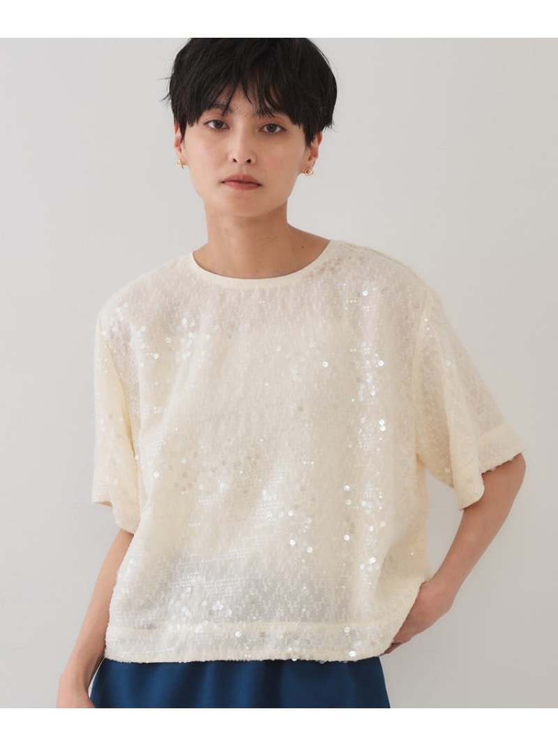 【SALE／70%OFF】スパンコールブラウス【洗える】 OPAQUE.CLIP オペークドットクリップ トップス シャツ・ブラウス ブラック ベージュ【RBA_E】[Rakuten Fashion] opaque-clip-10002583 OPAQUE.CLIP サンプル画像2