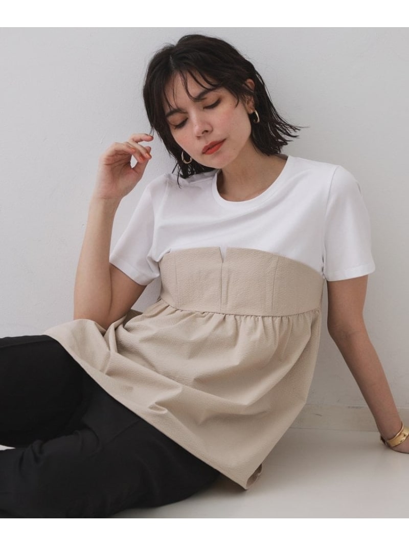 【SALE／30%OFF】配色ビスチェドッキングカットソー【洗濯機洗い可】 OPAQUE.CLIP オペークドットクリップ トップス カットソー・Tシャツ ベージュ ネイビー【RBA_E】[Rakuten Fashion]のサムネイル