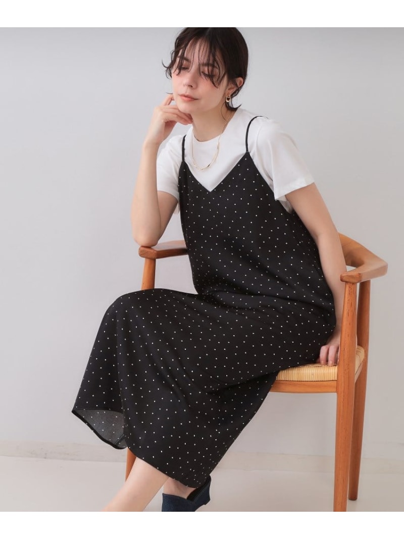 ランダムドット サテンキャミワンピース【洗濯機洗い可】 OPAQUE.CLIP オペークドットクリップ ワンピース・ドレス その他のワンピース・ドレス ベージュ ブラック【送料無料】[Rakuten Fashion]のサムネイル