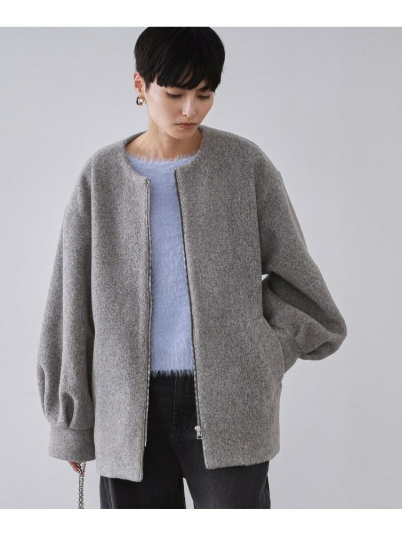 もこもこノーカラージップミドルコート【洗える】 OPAQUE.CLIP オペークドットクリップ ジャケット・アウター その他のジャケット・アウター グレー ベージュ【送料無料】[Rakuten Fashion]のサムネイル