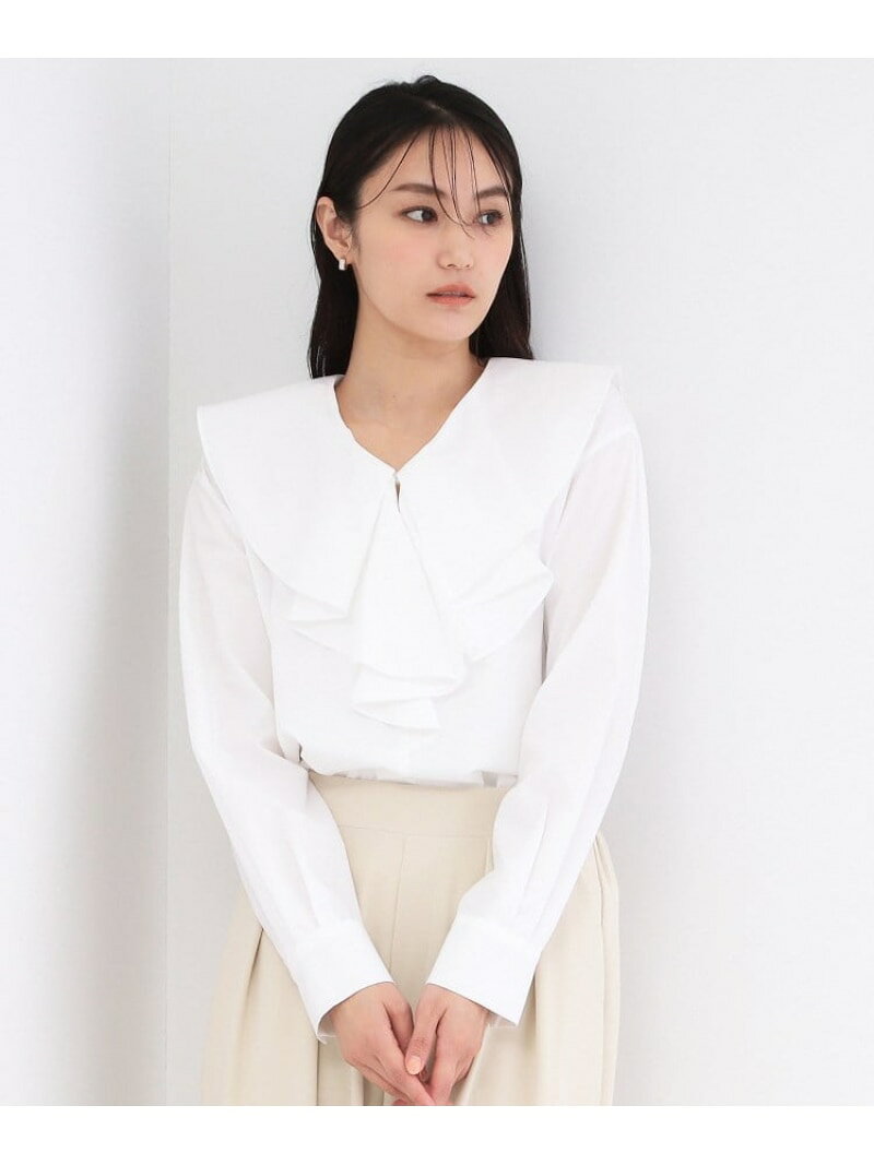 樂天商城 - 【SALE／40%OFF】フロントフリルブラウス【洗濯機OK】 OPAQUE.CLIP オペークドットクリップ トップス シャツ・ブラウス ホワイト ブルー【RBA_E】[Rakuten Fashion]