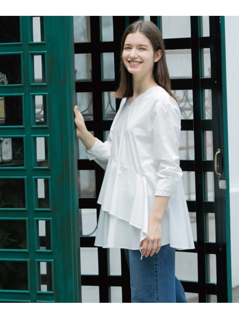 【SALE／55%OFF】アシンメトリーフリルチュニック【洗濯機洗い可】 OPAQUE.CLIP オペークドットクリップ トップス シャツ・ブラウス ブラック ホワイト ブルー【RBA_E】[Rakuten Fashion]のサムネイル