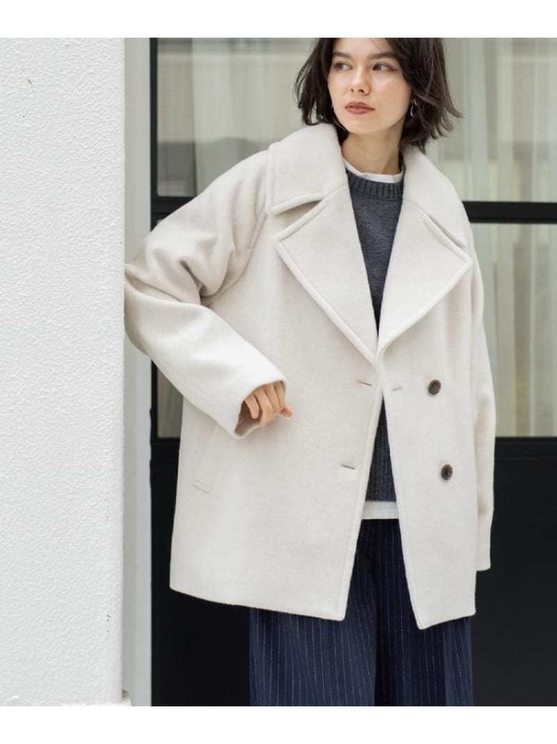 カシミヤブレンドウールミドルピーコート OPAQUE.CLIP オペークドットクリップ ジャケット・アウター ピーコート ホワイト ベージュ ネイビー【送料無料】[Rakuten Fashion]のサムネイル