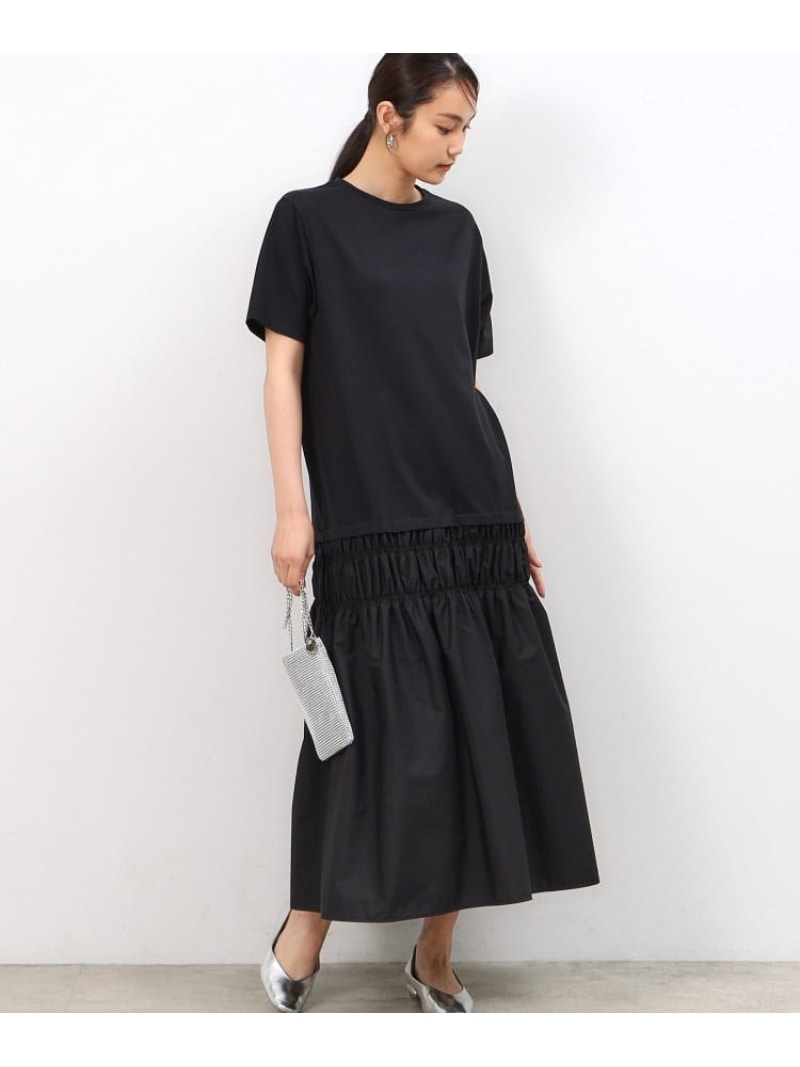 シャーリング切替ドッキングワンピース【洗濯機洗い可】 OPAQUE.CLIP オペークドットクリップ ワンピース・ドレス その他のワンピース・ドレス ベージュ ブラック【送料無料】[Rakuten Fashion]のサムネイル