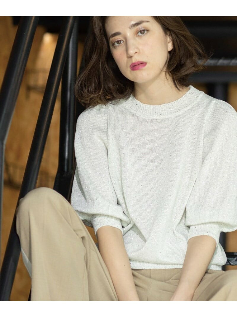 樂天商城 - 【SALE／40%OFF】スパンコールパフスリーブニット OPAQUE.CLIP オペークドットクリップ トップス ニット ホワイト ブルー ブラウン イエロー ブラック【RBA_E】【送料無料】[Rakuten Fashion]