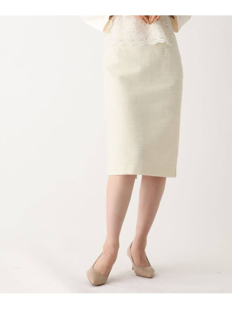 DELEGANT コットンツイードタイトスカート OPAQUE.CLIP オペークドットクリップ スカート その他のスカート ホワイト ネイビー