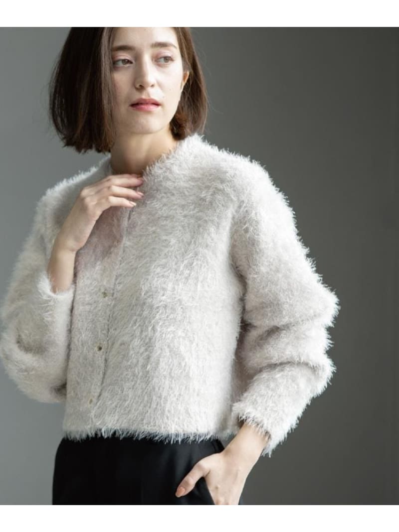 シャギーショートカーディガン【洗濯機OK】《6col》 OPAQUE.CLIP オペークドットクリップ トップス カーディガン パープル ピンク ブラック ホワイト【送料無料】[Rakuten Fashion]のサムネイル