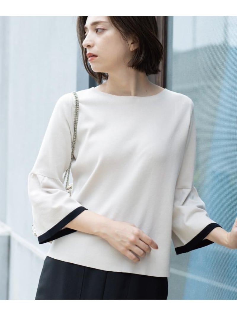 配色フレアスリーブニット【UVケア/洗濯機洗い可】 OPAQUE.CLIP オペークドットクリップ トップス ニット ワインレッド ブラック グレー[Rakuten Fashion]のサムネイル