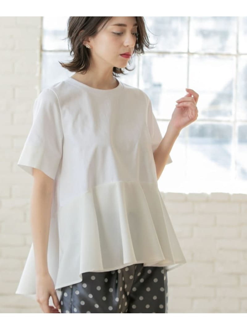 【SALE／50%OFF】ペプラム切替ドッキングトップス【洗濯機洗い可】 OPAQUE.CLIP オペークドットクリップ トップス カットソー・Tシャツ ホワイト ブラック グレー ベージュ【RBA_E】[Rakuten Fashion]のサムネイル