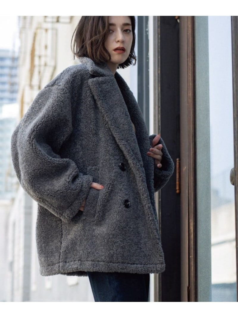 フェイクボア コクーンPコート OPAQUE.CLIP オペークドットクリップ ジャケット・アウター ピーコート ブラウン グレー【送料無料】[Rakuten Fashion]のサムネイル