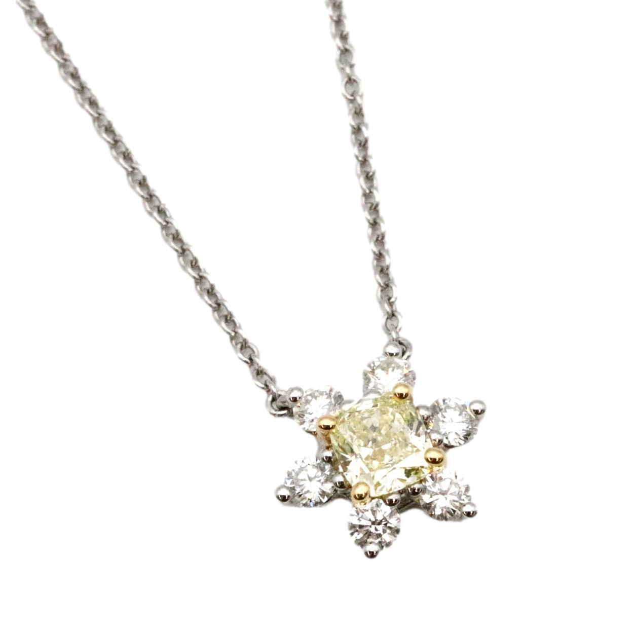 美品 ティファニー バターカップ ネックレス ダイヤモンド イエローダイヤ 0.44ct/FY/IF/3EX/NONE AU750 K18WG Pt950 レディース イエローゴールド プラチナ ジュエリー TIFFANY&Co.　【中古】