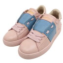 美品 ヴァレンチノ ローカット オープン スニーカー レディース ピンク 水色 37 スタッズ レザー Valentino【中古】