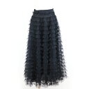 【美品】クリスチャンディオール ティアード フリル チュール ロング スカート レディース サイズ 34 ブラック 黒 フランス製 Christian Dior...