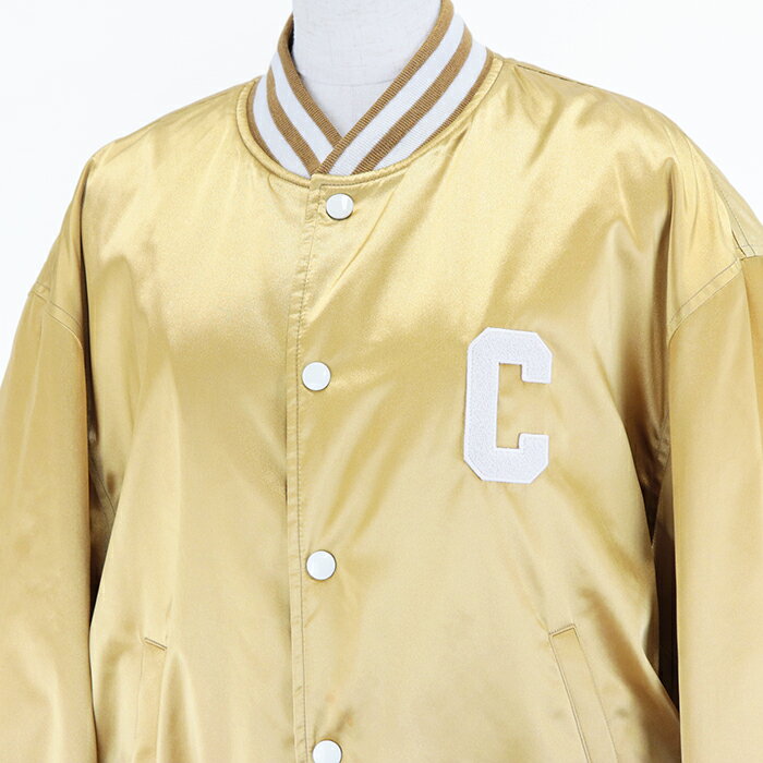 【美品】セリーヌ Lucky lovers Teddy Jacket テディジャケット オーバーサイズ ビッグシルエット サテン スタジャン ジャケット ブルゾン アウター 中綿 ハート エンブロイダリー 刺繍 レディース サイズ 38 ゴールド ホワイト 金 白 イタリア製 正規品 CELINE【中古】