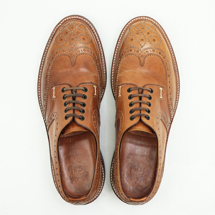 ショセ ウイングチップ フルブローグ レザー シューズ メダリオン 外羽根式 メンズ サイズ 26.0cm ナチュラル ダイナイトソール張替え済み 日本製 chausser C-756【中古】