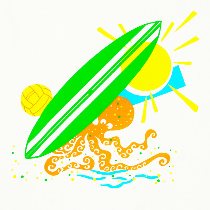 【美品】HERMES エルメス Tシャツ 2023SS Poulp'Watch 半袖 サーフィン ボード オクトパス タコ 太陽 プリント クルーネック コットン100％ トップス メンズ サイズ XXL ホワイト マルチカラー イタリア製【中古】