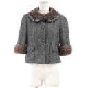 【極美品】CHANEL シャネル ジャケット ツイード 05A P26778 2005年製 COCOマーク ロゴ モノグラム ボタン チェーン ラパン ラビット ファー アウター 共布・ボタン付属 レディース サイズ 40 チャコール フランス製 カール・ラガーフェルド期【中古】