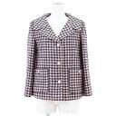 【極美品】GUCCI グッチ ジャケット ツイード ロゴ GG インターロッキング ボタン ハウンドトゥース 千鳥格子柄 総柄 ウール/シルク ワイドラペル ボックス シルエット アウター レディース サイズ 36 ピンク ブラック 桃色 黒 イタリア製【中古】