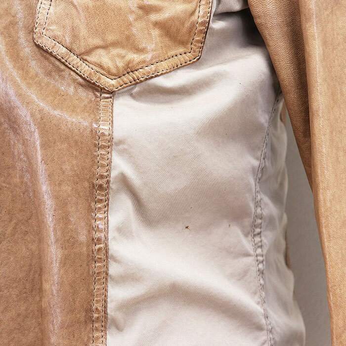 DOLCE & GABBANA ドルチェ アンド ガッバーナ ジャケット ラム レザー シャツ ロゴ ボタン ベジタブルタンニン ラムスキン × コットン アウター メンズ サイズ 48 ライトブラウン 薄茶 イタリア製【中古】
