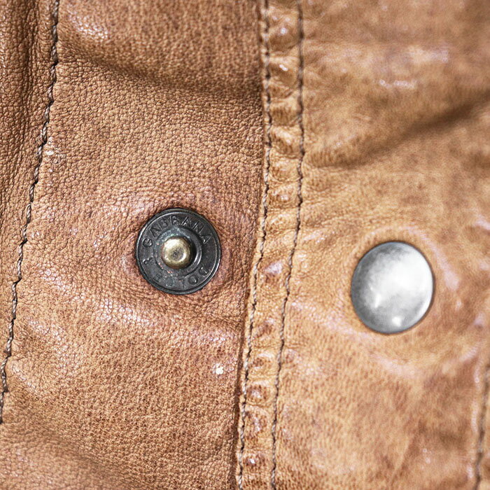 DOLCE & GABBANA ドルチェ アンド ガッバーナ ジャケット ラム レザー シャツ ロゴ ボタン ベジタブルタンニン ラムスキン × コットン アウター メンズ サイズ 48 ライトブラウン 薄茶 イタリア製【中古】