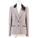 【極美品】CHANEL シャネル ジャケット 02P P19180 ツイード テーラード シグネチャー カメリアライニング ロゴ COCOマーク ボタン コットン100% アウター コサージュ付属 レディース サイズ 40 ピンク ブラック ホワイト 桃色 黒 白 フランス製【中古】