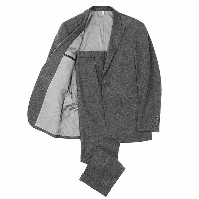 【SALE】BURBERRY バーバリー セットアップ ストレッチ ジャージー アンコン テーラード 2B ジャケット スラックス テーパードシルエット メンズ サイズ 48R グレー 灰色 イタリア製【中古】