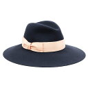 SALE【美品】Borsalino ボルサリーノ ハット フェドラ ラージブリム ロゴ シグネチャー プリント リボン グログラン ラビット ファーフェルト 中...
