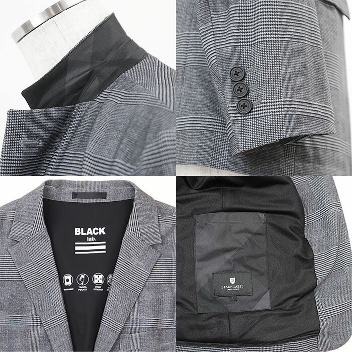 SALE【極美品】BLACK LABEL CRESTBRIDGE ブラック レーベル クレストブリッジ スーツ セットアップ グレンチェック テーラード ジャケット アンコン 背抜き スラックス テーパードシルエット ストレッチナイロン カジュアル メンズ サイズ L グレー 灰色 ベトナム製【中古】